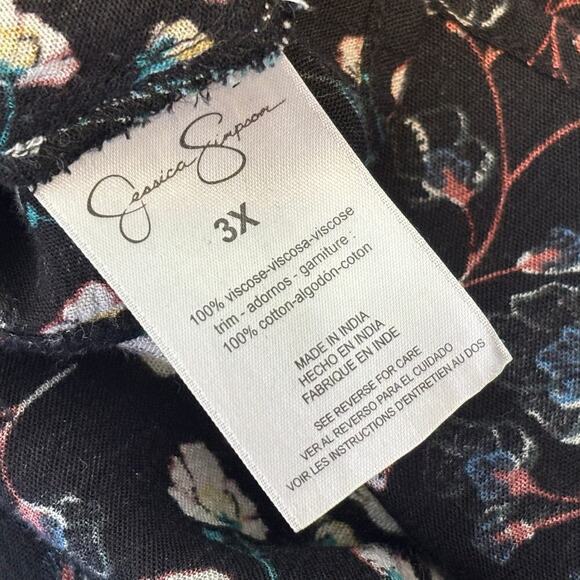 Jessica Simpson Floral Crinkle Fabric Crochet Lace Long Sleeve Top Size 3XL Plus - Picture 11 of 16